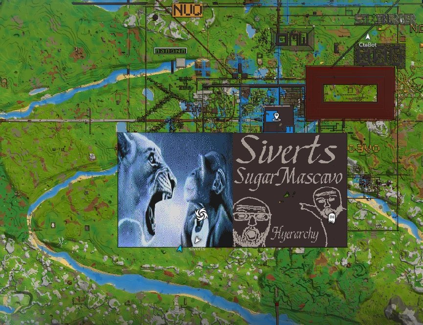 A colorful pixel art creation visible on the map